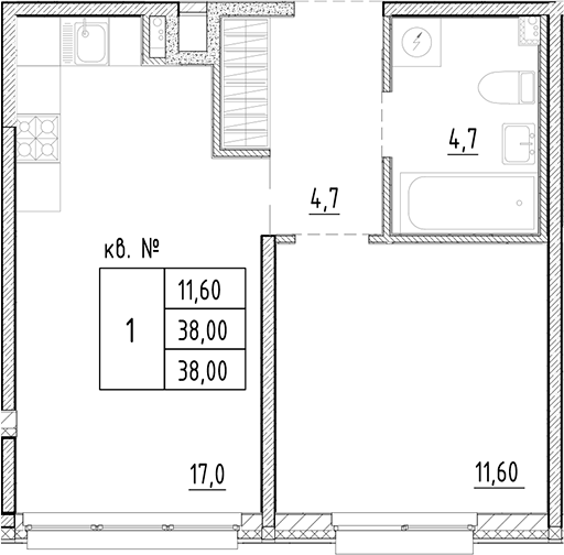 Планировка — PLUS Пулковский, 2-комн., 38 м²