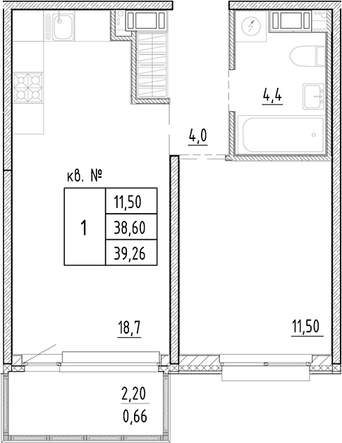 Планировка — PLUS Пулковский, 2-комн., 39 м²