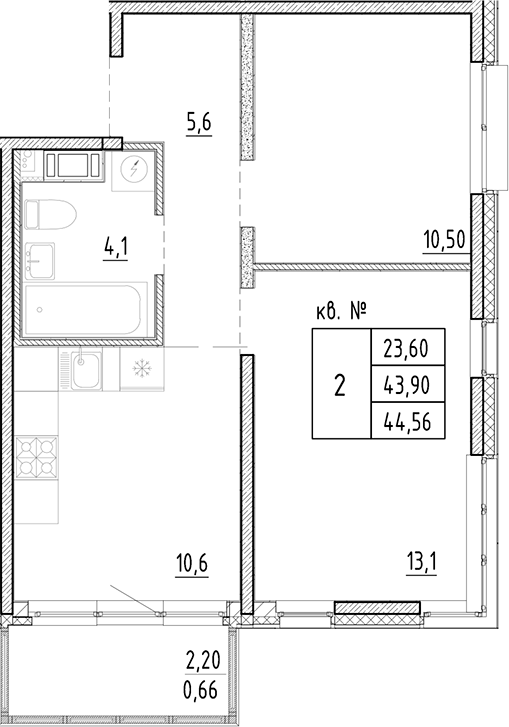 Планировка — PLUS Пулковский, 2-комн., 44 м²