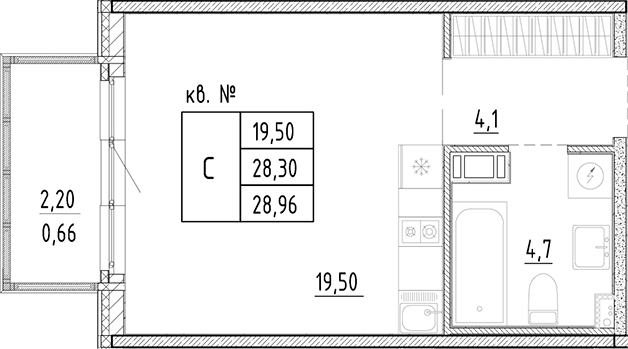 Планировка — PLUS Пулковский, Студия, 28 м²