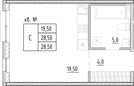 Планировка — PLUS Пулковский, Студия, 29 м²