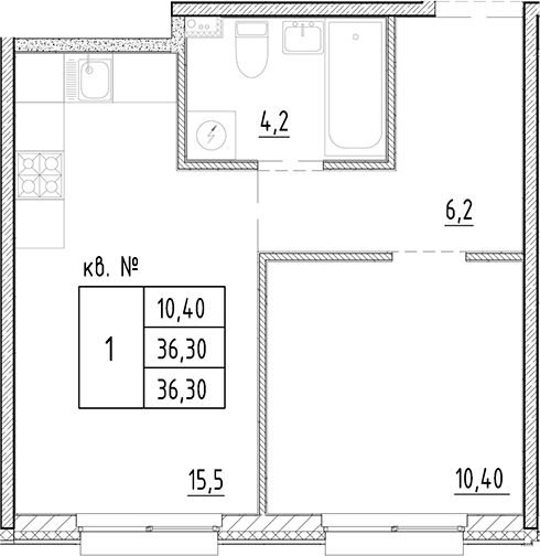 Планировка — PLUS Пулковский, 2-комн., 36 м²