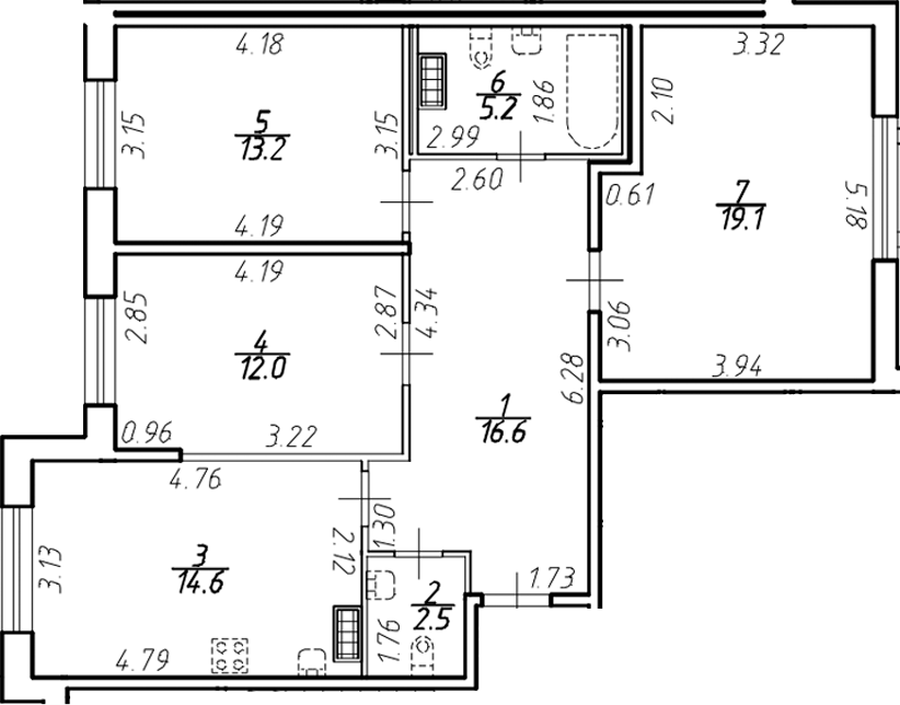 Планировка — Ингрия Лэнд, 3-комн., 83 м²