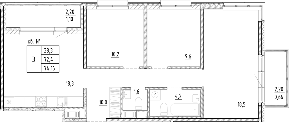 Планировка — PLUS Пулковский, 4-комн., 72 м²