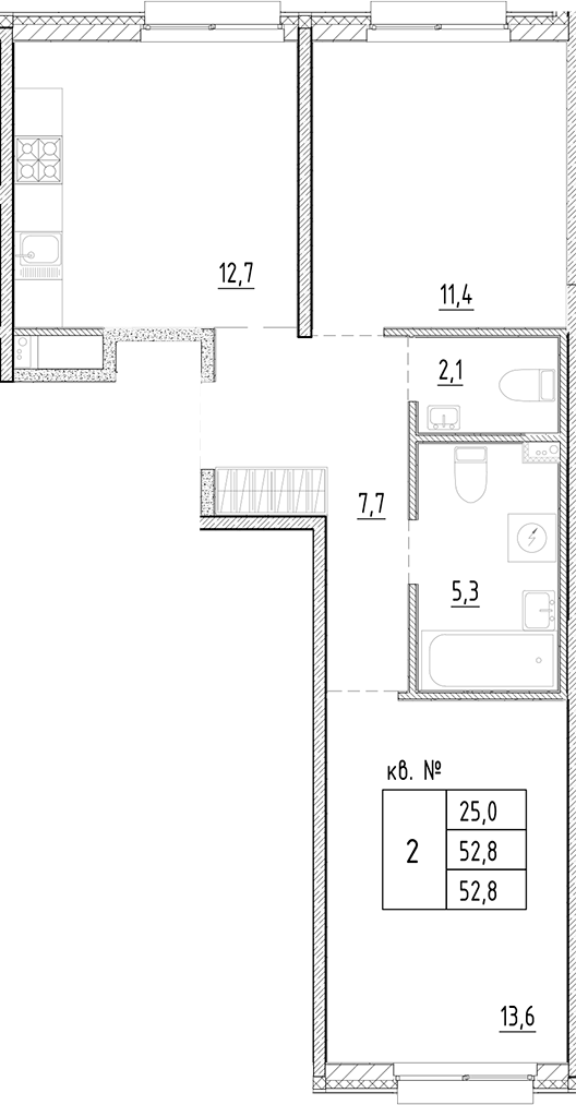 Планировка — PLUS Пулковский, 2-комн., 53 м²