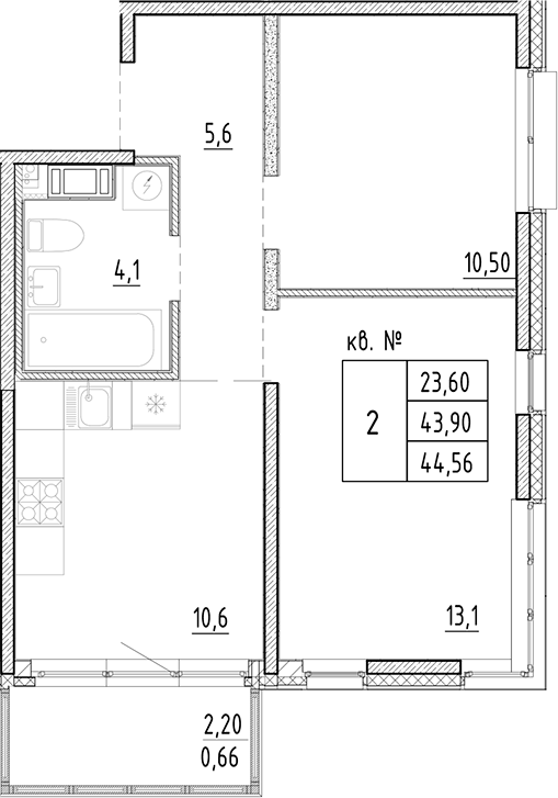 Планировка — PLUS Пулковский, 2-комн., 44 м²