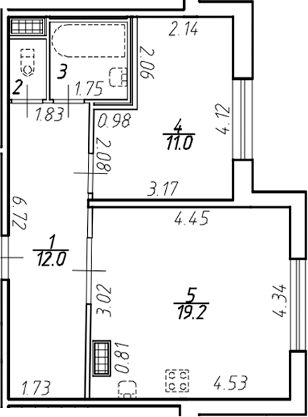 Планировка — Ингрия Лэнд, 1-комн., 46 м²