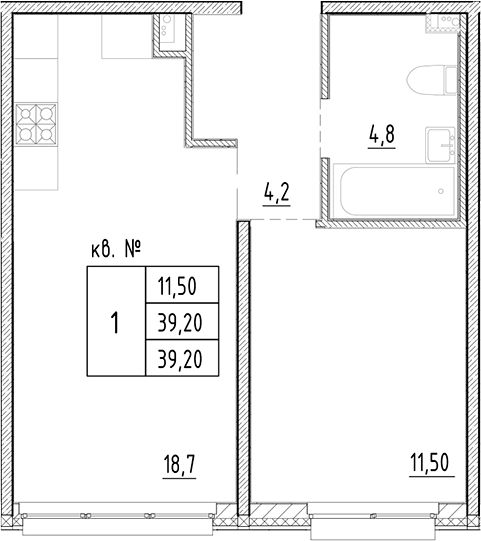 Планировка — PLUS Пулковский, 2-комн., 39 м²