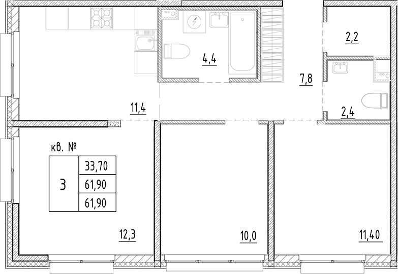 Планировка — PLUS Пулковский, 3-комн., 62 м²