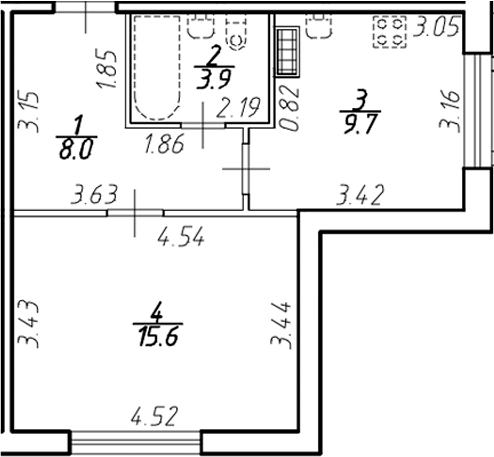 Планировка — Ингрия Лэнд, 1-комн., 37 м²