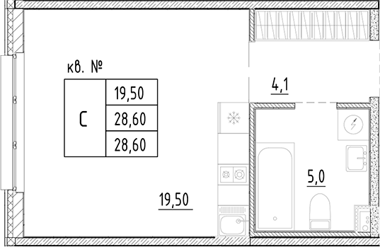 Планировка — PLUS Пулковский, Студия, 29 м²