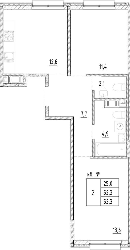 Планировка — PLUS Пулковский, 2-комн., 52 м²