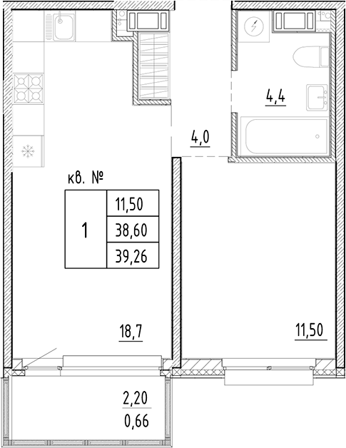 Планировка — PLUS Пулковский, 2-комн., 39 м²