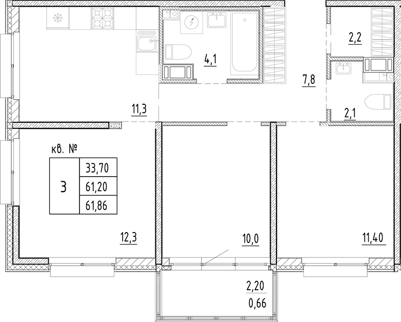 Планировка — PLUS Пулковский, 3-комн., 61 м²