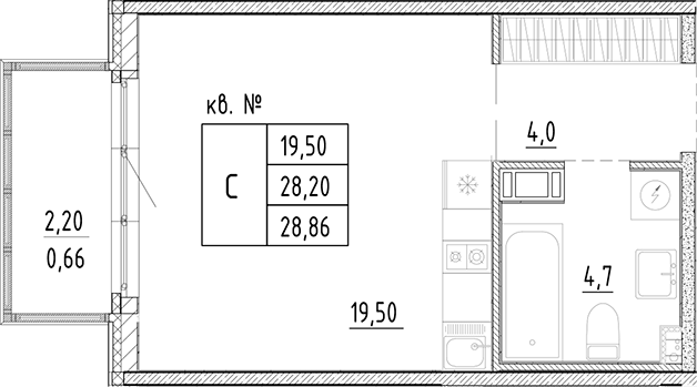 Планировка — PLUS Пулковский, Студия, 28 м²