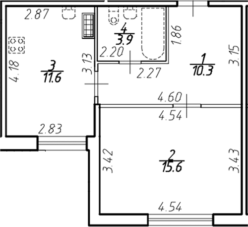Планировка — Ингрия Лэнд, 1-комн., 41 м²