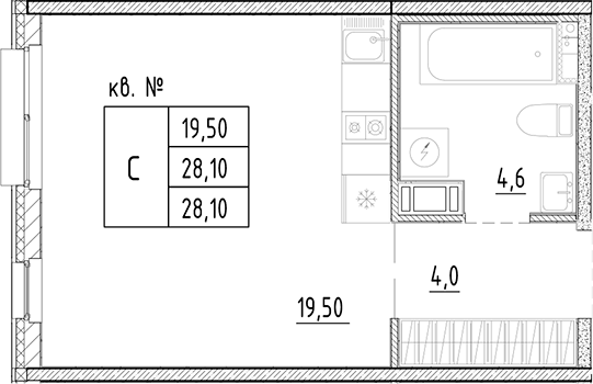 Планировка — PLUS Пулковский, Студия, 28 м²