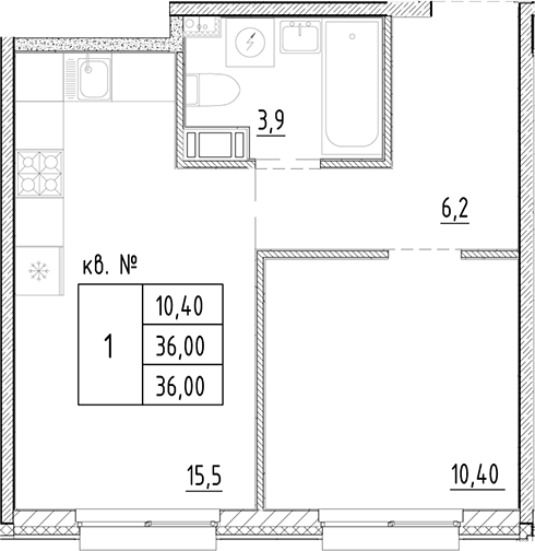 Планировка — PLUS Пулковский, 2-комн., 36 м²