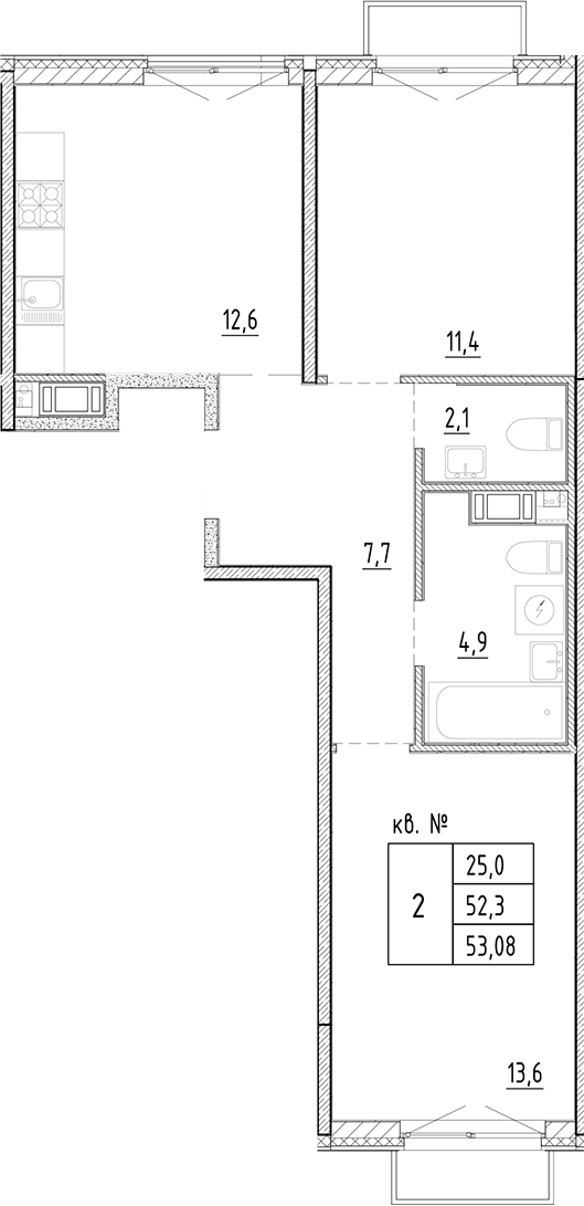 Планировка — PLUS Пулковский, 2-комн., 52 м²