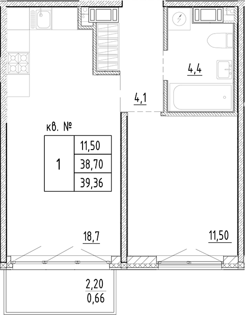 Планировка — PLUS Пулковский, 2-комн., 39 м²
