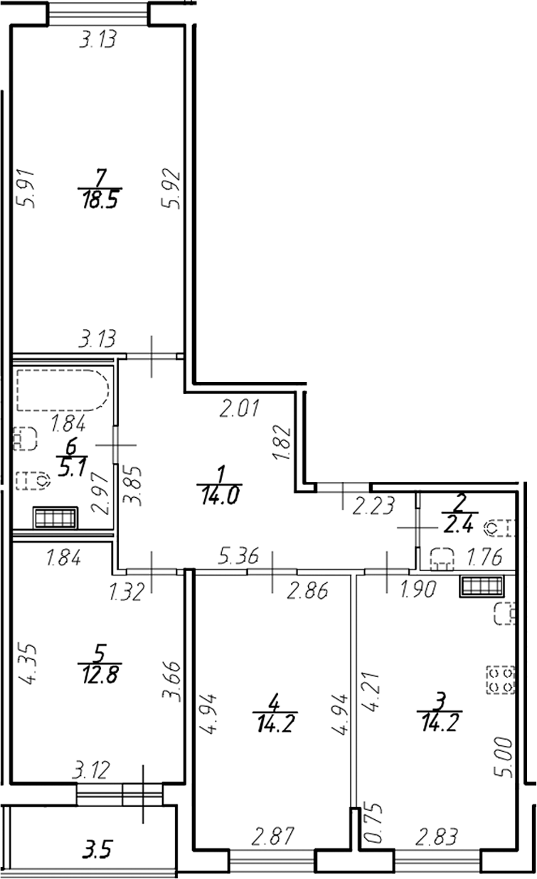 Планировка — Ингрия Лэнд, 3-комн., 81 м²