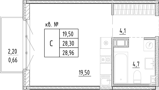 Планировка — PLUS Пулковский, Студия, 28 м²