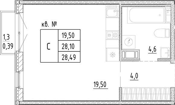 Планировка — PLUS Пулковский, Студия, 28 м²