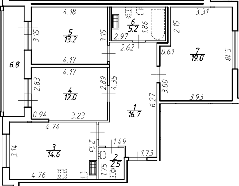 Планировка — Ингрия Лэнд, 3-комн., 82 м²