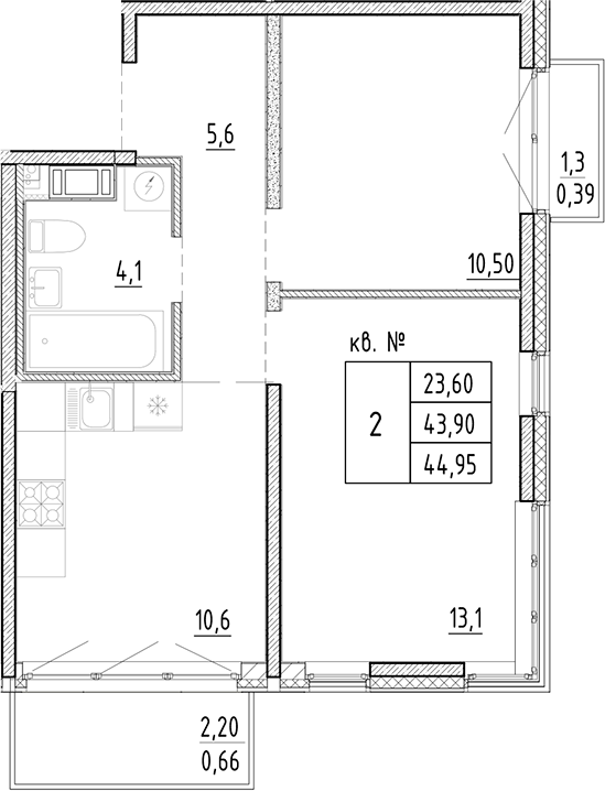 Планировка — PLUS Пулковский, 2-комн., 44 м²
