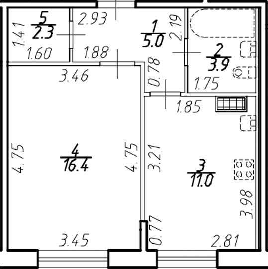 Планировка — Ингрия Лэнд, 1-комн., 38 м²