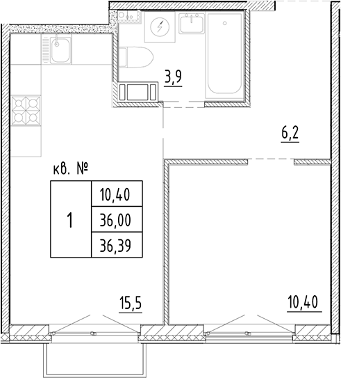 Планировка — PLUS Пулковский, 2-комн., 36 м²