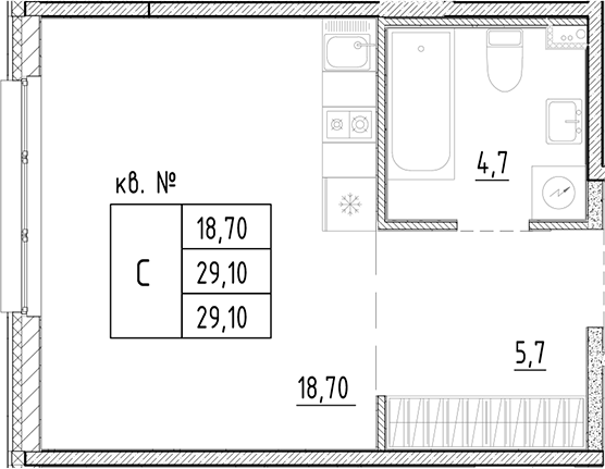 Планировка — PLUS Пулковский, Студия, 29 м²