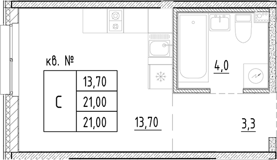 Планировка — PLUS Пулковский, Студия, 21 м²