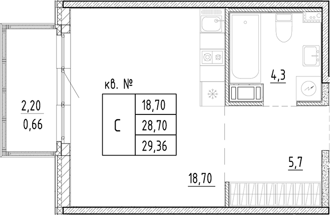Планировка — PLUS Пулковский, Студия, 29 м²