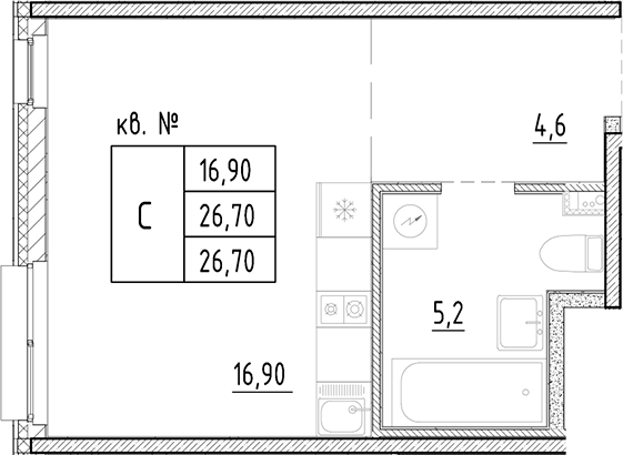 Планировка — PLUS Пулковский, Студия, 27 м²