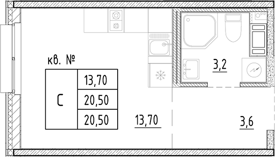 Планировка — PLUS Пулковский, Студия, 21 м²