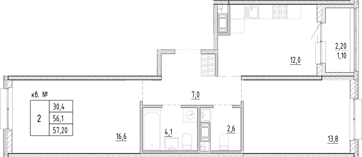 Планировка — PLUS Пулковский, 2-комн., 56 м²