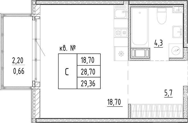 Планировка — PLUS Пулковский, Студия, 29 м²