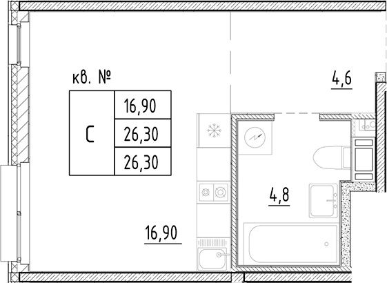 Планировка — PLUS Пулковский, Студия, 26 м²