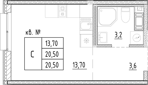 Планировка — PLUS Пулковский, Студия, 21 м²