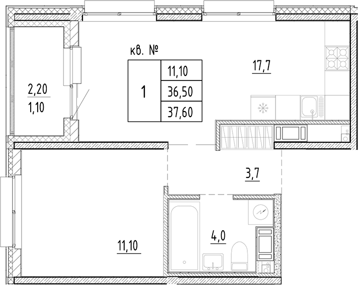 Планировка — PLUS Пулковский, 2-комн., 37 м²