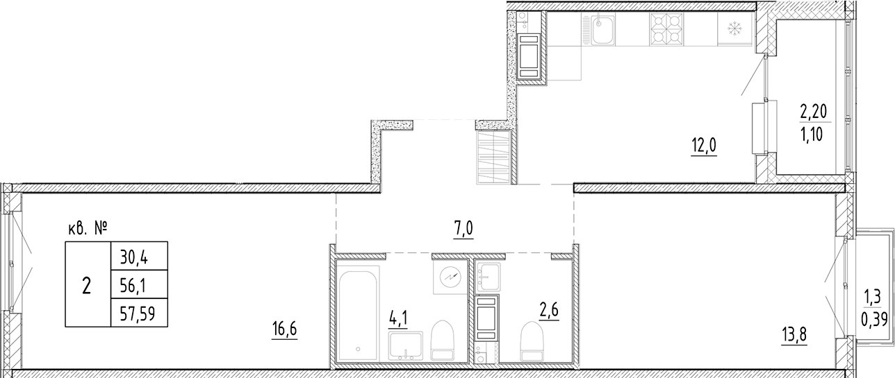 Планировка — PLUS Пулковский, 2-комн., 56 м²