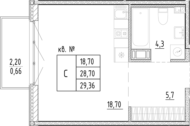 Планировка — PLUS Пулковский, Студия, 29 м²