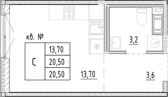 Планировка — PLUS Пулковский, Студия, 21 м²