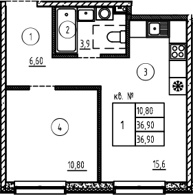 Планировка — PLUS Пулковский, 2-комн., 37 м²