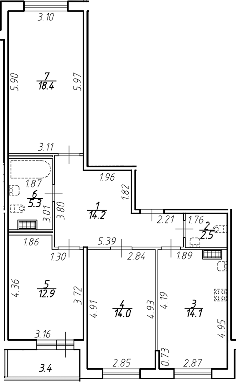 Планировка — Ингрия Лэнд, 3-комн., 81 м²