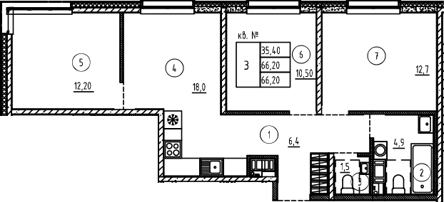 Планировка — PLUS Пулковский, 4-комн., 66 м²