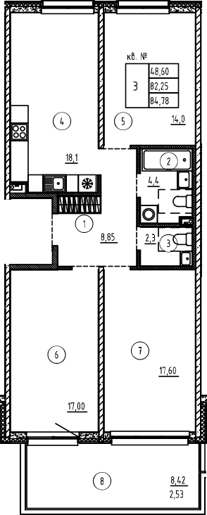 Планировка — PLUS Пулковский, 4-комн., 82 м²