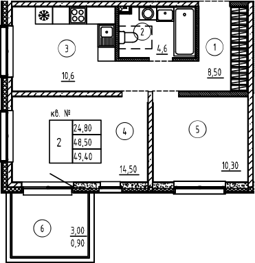 Планировка — PLUS Пулковский, 2-комн., 49 м²