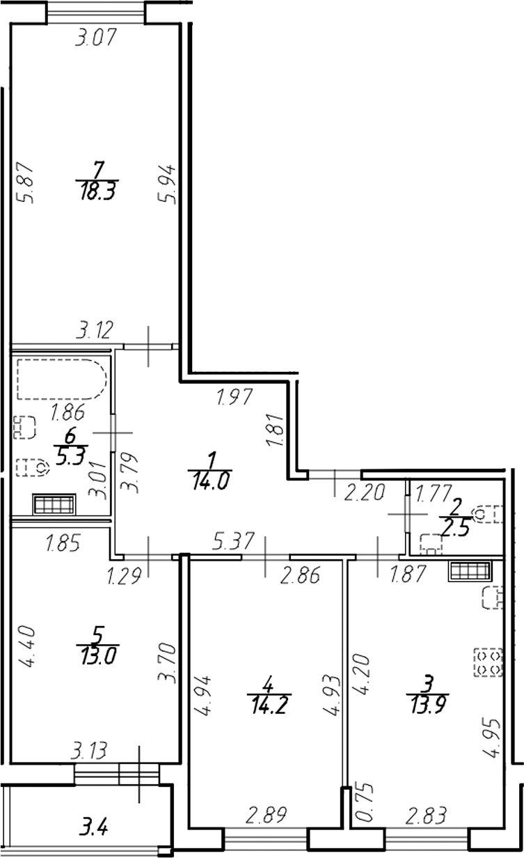 Планировка — Ингрия Лэнд, 3-комн., 81 м²